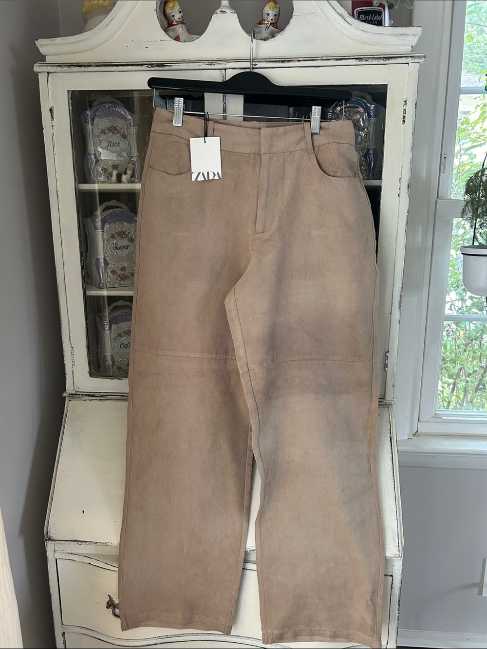 ZARA women’s Wide-Leg  Pants in Taupe Faux suede/polyester